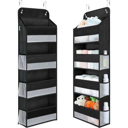 Yecaye 1 Pack Over the Door Organizer, 35.2lbs Load Toy Stuffed Animal Storage, Swing-proof Hanging Bathroom Organizers and Storage for Nursery Newborn Baby Essential Stuff Black