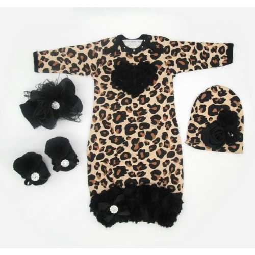 Newborn Girl Coming Home Outfit, Baby Leopard Gown, Baby Girl Clothes, Baby Shower Gift, Newborn Girl Outfit, Baby Clothing Set, Baby Gift