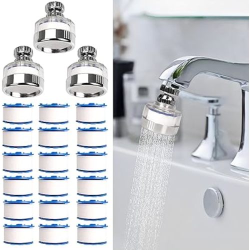 3 Pcs of Sink Water Filter and 18 Filter Elements Set, Sink Faucet Filter 360°Rotating, Bathroom Sink Filter Removes Fluoride Hard Water, Faucet Filter Faucet Extender for Home Kitchen Sink