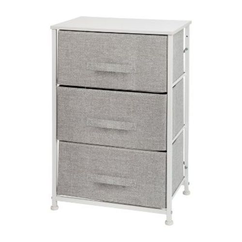 Flash Furniture 3 Drawer Wood Top White Cast Iron Frame Vertical Storage Dresser With Light Gray Easy Pull Fabric Drawers