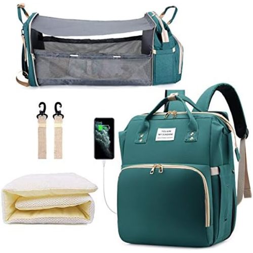 Diaper Bag Backpack with Changing Station, Nappy Baby Bags with Portable Changing Pad, 900D Waterproof Multi-Function Travel Portable Mommy Bag, Green