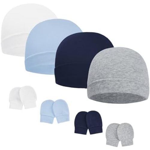 American Trends Baby Beanies for Boys Girls Newborn Infant Hat with Mittens Cute Cotton Hospital Hats for 0-6 Months