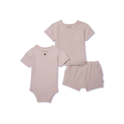easy-peasy Baby Short Sleeve Tops and Short Outfit Set, 3-Piece, Sizes 0-24 Months