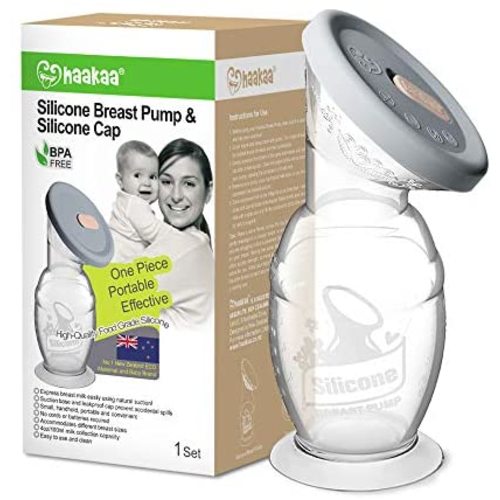 haakaa Manual Breast Pump 5oz/150ml One-Piece Design with Upgrade Suction Base & Silicone Cap Made by Food Grade Silicone Milk Saver & Milk Catcher for Breastfeeding Moms
