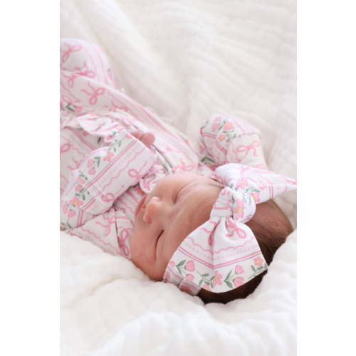 Knit Large Bow Headwrap in Coquette Garden | Caden Lane