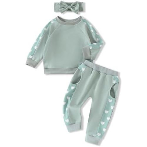AMAWMW Infant Baby Girl Clothes Long Sleeve Loose Sweatshirts Pockets Pants Headband Outfits Fall Winter Spring Gift