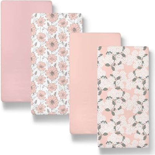 The Peanutshell Baby Organic Bassinet Sheets 4-Pack Unisex - Soft, Oval & Rectangle Baby Girls or Boys Bassinet Sheet, 100% Jersey Cotton, Fitted Sheet Covers for Crib, Halo Bassinet Mattress - Boho