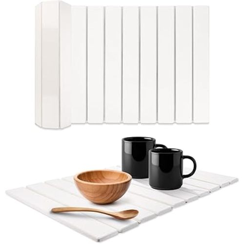 Large Stone Drying Mat for Kitchen Counter, 24"(L)×16"(W) Quick Drying Stone Dish Drying Mat with Non-Slip Pad,Collapsible Stone Dish Mat for Dish, Food, Cups ,Cutlery.