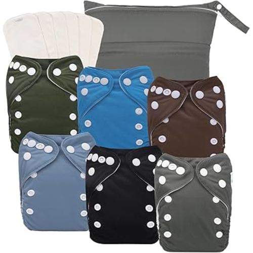 Newborn Cloth Diapers for 5-12lbs, 6 Pack with 6pcs Inserts and Wet Bag, Reusable Washable & Waterproof