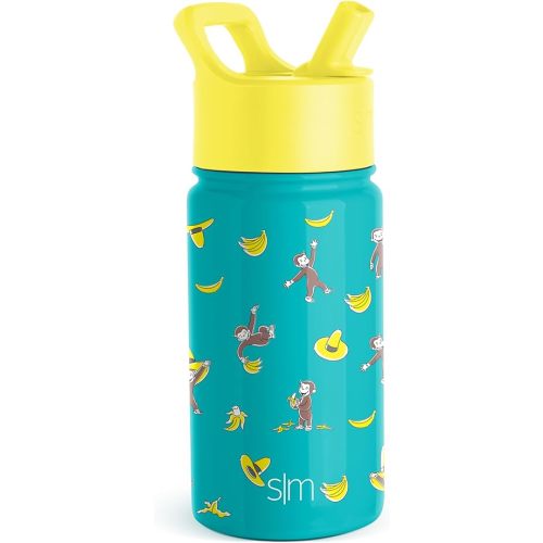Simple Modern Curious George Kids Water Bottle with Straw Lid | Reusable Insulated Stainless Steel Cup for Toddlers, School | Summit Collection | 14oz, Monkeying Around