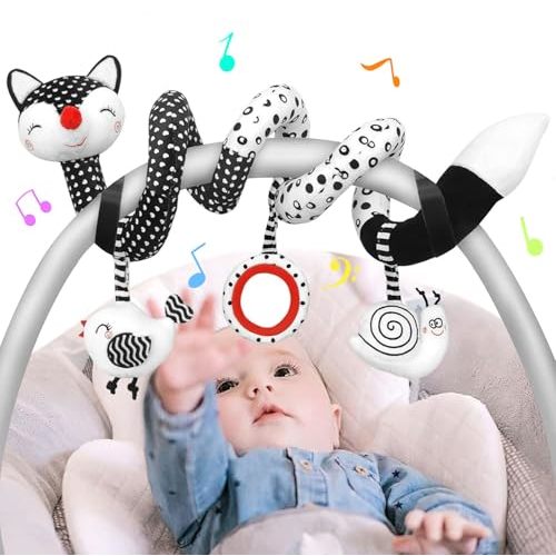 MONSTIME Car Seat Toys Black and White High Contrast Baby Toys for Newborn, Stroller Toys Newborn Toys Infant Toys for 0 3 6 9 12 Months Girls Boys, Baby Toys 0-6 Months for Crib Mobile Best Gift