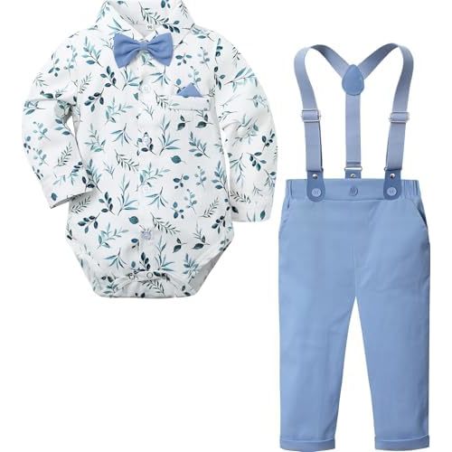A&J DESIGN Baby Boys Suits Infant Print Gentleman Formal Wedding Suspenders Outfit with Bowtie