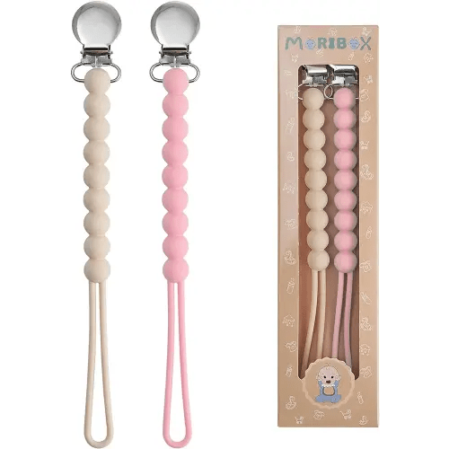 Pacifier Clip for Boys Girls - MORIBOX Paci Clip Soothe Baby Binky Holder for Shower Birthday Gift 2 Pack