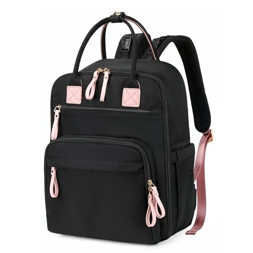 LORADI 18 Pockets Diaper Bag Backpack with Waterproof Pockets and Stroller Buckle, Convertible Tote Bag (Black)