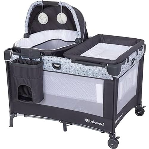 Baby Trend Nursery Suite EZ-Fold Playard with Portable Rocking Lounger and Flip Over Changer, Pebble Stone Grey