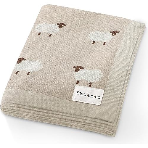 Baby Swaddle Blanket - 100% Luxury Cotton Knit Soft Cozy Lightweight Unisex Receiving Crib Stroller Quilt Blanket for Shower Gift Registry for Newborns Infants Toddlers (Sheep - Khaki)
