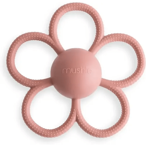 mushie Silicone Baby Daisy Rattle Teether Toy (Dusty Rose)