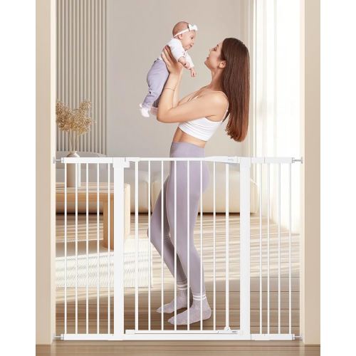 keny 36" Extra Tall Baby Gate for Stairs, 29.7-51.5" Adjustable Width Auto Close Dog Gate for Doorways Hallways, Easy Walk Thru Pet Gate with 21.1" Large Opening Door, White