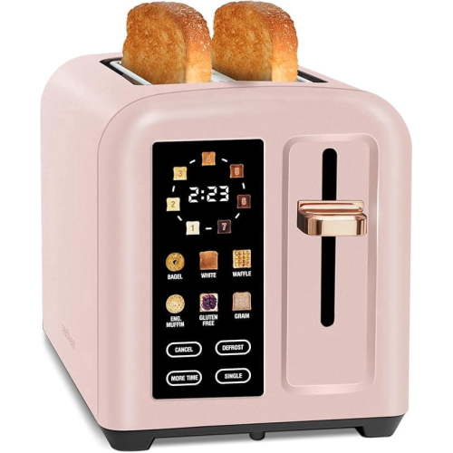 SEEDEEM Toaster 2 Slice, Touch Control Stainless Toaster LCD Display, 50% Faster Heating Speed, 1.4'' Wide Slots, More Timer Functions, Removable Crumb Tray, 1350W, Crystal Pink