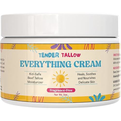 100% Grass Fed Beef Tallow Cream for Babies and Kids - All-Natural, Moisturizing Healing Lotion - Hypoallergenic, 2oz (2 oz., Fragrance-Free)