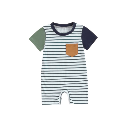 Hirigin Baby Boy Romper Newborn Summer Clothes 3 6 12 18 Months Short Sleeve Striped Contrast Color Jumpsuit Playsuit Bodysuit
