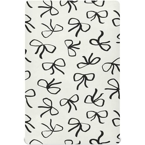 Crib Sheets for Boys Girl Black Bows Neutral Mini Crib Mattress Sheets Fitted, Beige Toddler Baby Sheets for Crib Mattress Soft & Breathable 39 * 27 * 5In