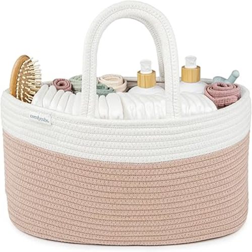 Comfy Cubs Diaper Caddy Organizer- Large Portable Baby Diaper Caddy Nursery Storage Bin and Car Travel Basket - Tote Bag with Dividers for Diapers & Wipes, Blush