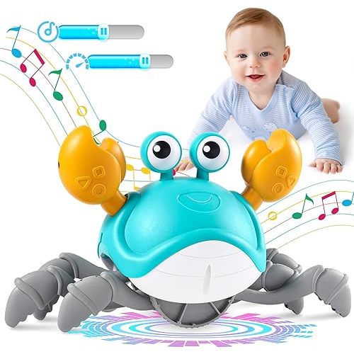 Crawling Crab Baby Toys 3.0, Upgraded Tummy Time Baby Toys 6-12 12-18 Month Toddler Valentines Day Gifts, Walking Dancing Crab with Music&Speed Control for 2 3 4 5 6 7 8 9 10+Boys Girls Birthday Gifts