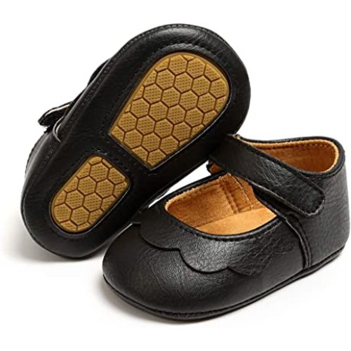 Antheron Baby Girls Mary Jane Flats with Bowknot Non-Slip Toddler First Walkers Princess Dress Shoes