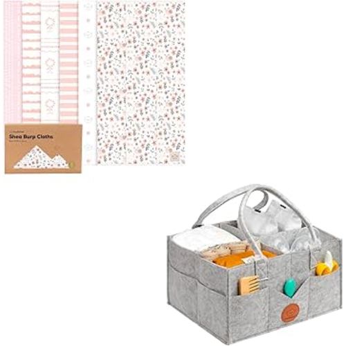 KeaBabies 6-Pack Baby Burp Cloths for Baby Boys and Girls and Baby Diaper Caddy Organizer - Large Baby Burp Cloths, Burping Cloths for Babies, Large Baby Organizer