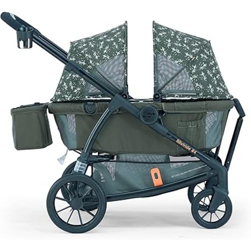 Pamo Babe Kid Wagon Double Stroller for 2 Kids Push Pull Double Wagon Travel Stroller Adjustable Handbar Waterproof Canopy Cup Holder and 3 Point Harness Green