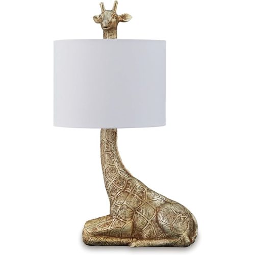 Signature Design by Ashley Ferrison Contemporary Polyresin Giraffe Table Lamp with On-Off Switch, Metallic & White