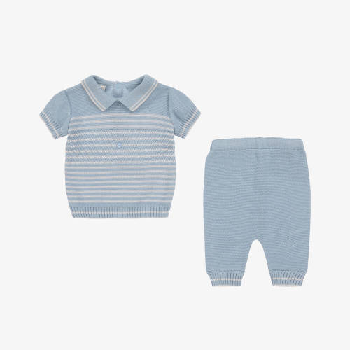Pretty Originals - Boys Blue Cotton Knit Trouser Set | Childrensalon