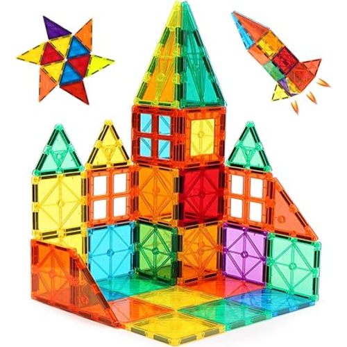 FNJO Magnetic Tiles, Magnet Building Set,60 PCS Building Blocks Set STEM Preschool Montessori Toy for Kids Boys Girls