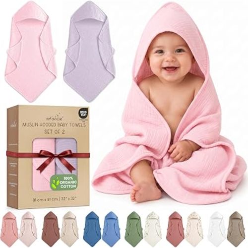 100% Organic Cotton 2 PK Muslin Baby Hooded Towels Newborn 81x81cm