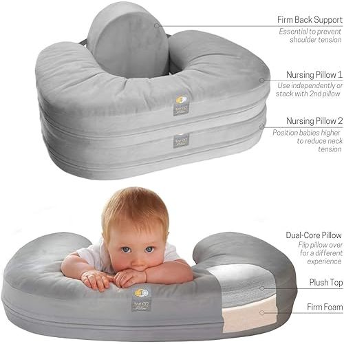 TwinGo Nurse & Lounge Pillow (Grey) - Breastfeeding Pillow for Twins or Two Lounge Pillows || 8 uses || XS to Plus Size Woman || Preemie 0-12+ mo Babies