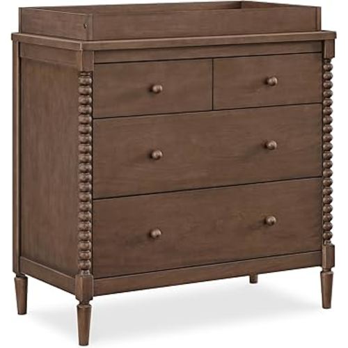 Delta Children Saint 4 Drawer Dresser with Changing Top and Interlocking Drawers, Teak Brown