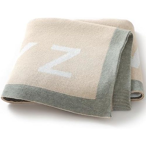 Organic Cotton 26 Letters Baby Blanket for Boys Girls Soft Warm Cozy Knit Neutral Swaddle Blankets for Infant Newborn Toddler Crib Stroller Nursery Travel Camel 30x40 Inches
