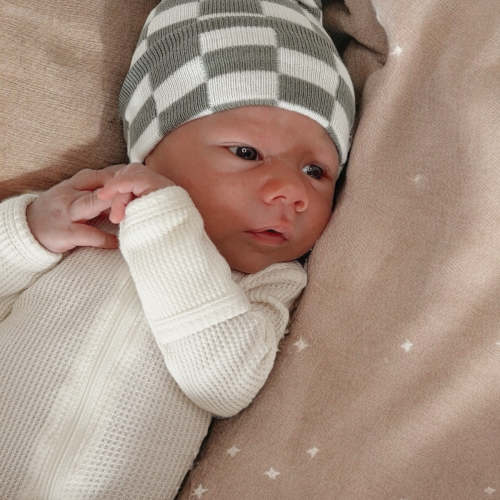 Baby's First Hat, Fern/Warm White Checkerboard