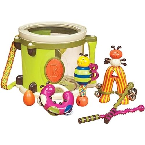 B. toys – Musical Instruments For Kids – Portable Drum Set – Percussion Toys For Toddlers – Jingle Bell, Tambourine, Maraca & More – 18 Months + – Parum Pum Pum