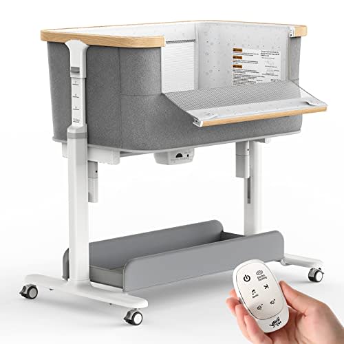 VaVaSoo Rocking Bassinet Electric Baby Bassinet Automatic 3 Rocking Motion Bassinet Bedside Sleeper for Newborn, 3 in 1 Auto Rolling Baby Cradle 5 Height Adjustable, Light Grey