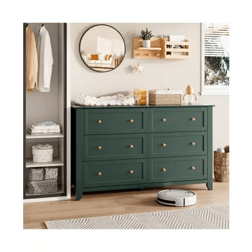 54" Wide 6-Drawer Dresser with Metal Knobs, Modern Chest for Bedroom and Living Room