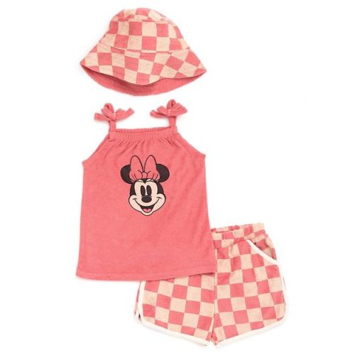 Disney Minnie Mouse Infant Baby Girls Tank Top Active Retro Dolphin Shorts And Hat 3 Piece Red 18 Months