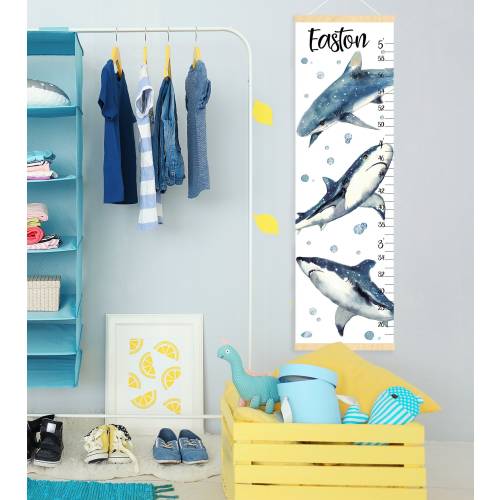 Shark growth chart Under the sea height chart Nautical sea creatures nursery art Ocean life room decor