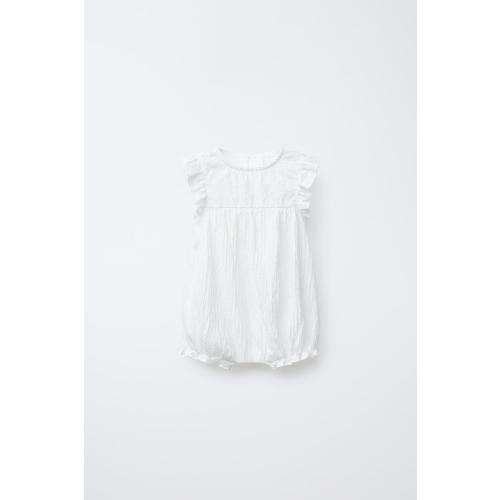 SWISS EMBROIDERED TEXTURED ROMPER - Oyster-white (size 6-9 months)