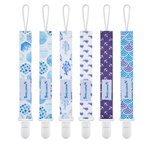 Smlpuame Pacifier Clips for Boys,6 Pack Stylish Binky Clips Strap,Paci Holder with Clip Lightweight Universal Fits Most Pacifiers Teether Toy Teething Ring Soothie,Baby Shower Gifts(Ocean)