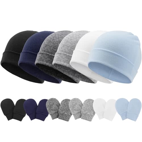 Newborn Baby Hats and Mittens Set Infant Beanie Cap Toddler Gloves Newborn Hospital Hats for Baby Boys Girls Kid 0-6 Months