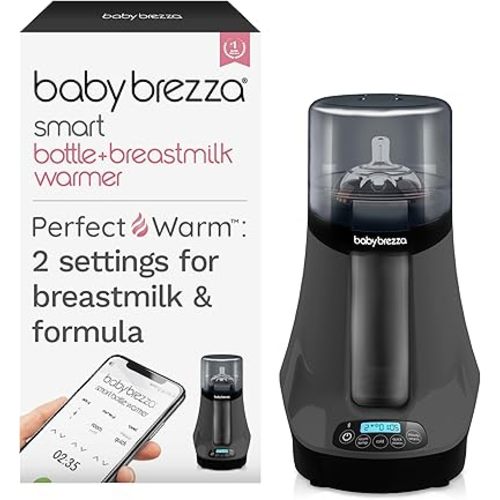 Baby Brezza Smart Baby Bottle Warmer, Breastmilk Warmer + Defroster + Baby Food Warmer - Universal Fit for All Baby Bottle Sizes and Types, Breastmilk Bags + Food Jars - Bluetooth Control, Charcoal