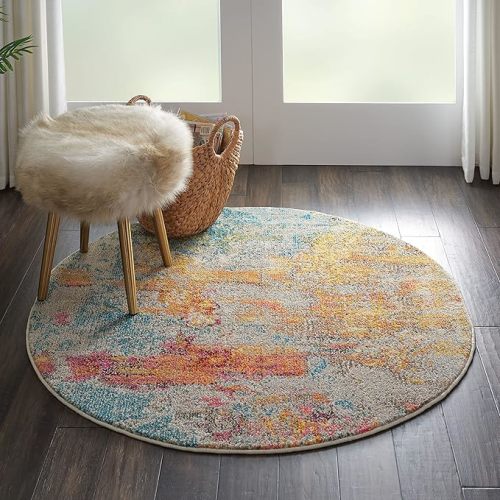 Nourison Celestial Modern Abstract Sealife 7'10" x Round Area Rug, Easy Cleaning, Non Shedding, Bed Room, Living Room, Dining Room, Kitchen (8 Round)