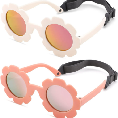 Flexible Bendable Baby Polarized Flower Sunglasses with Strap for Newborn Infant Boys Girls Age 0-24 Months